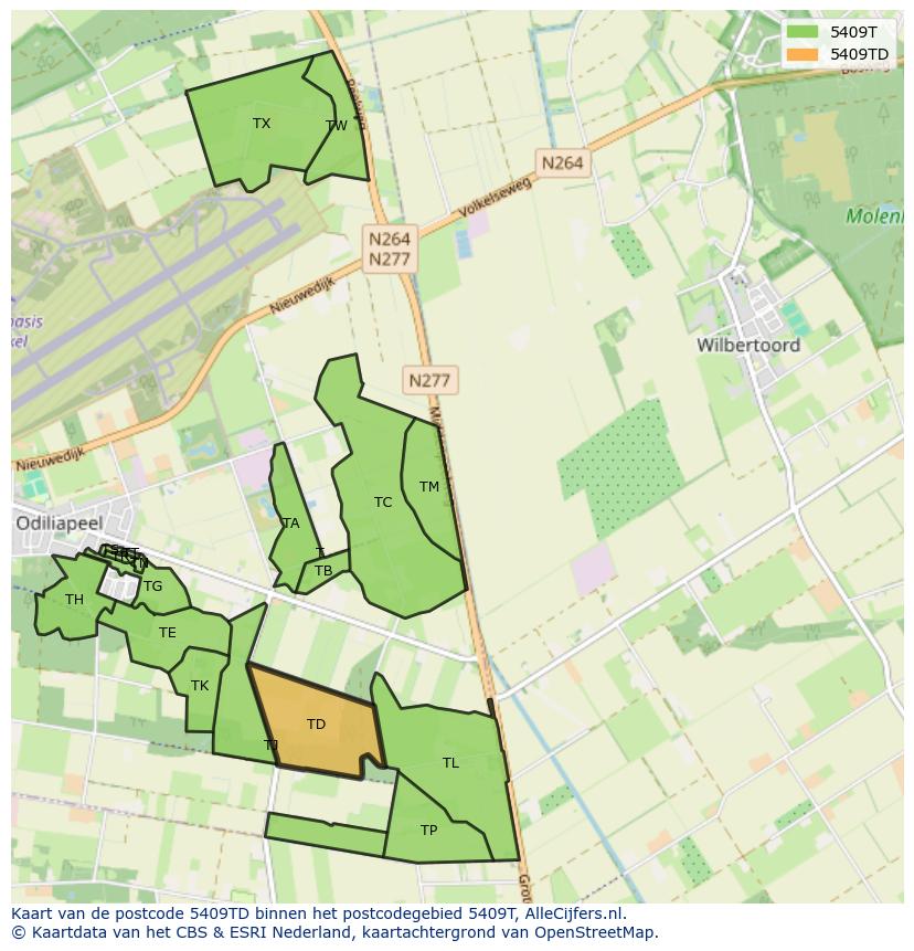 Afbeelding van het postcodegebied 5409 TD op de kaart.