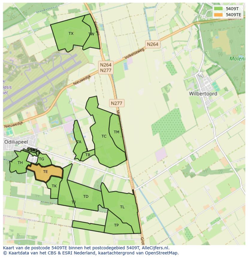 Afbeelding van het postcodegebied 5409 TE op de kaart.