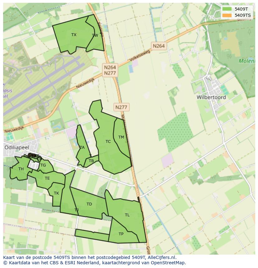 Afbeelding van het postcodegebied 5409 TS op de kaart.
