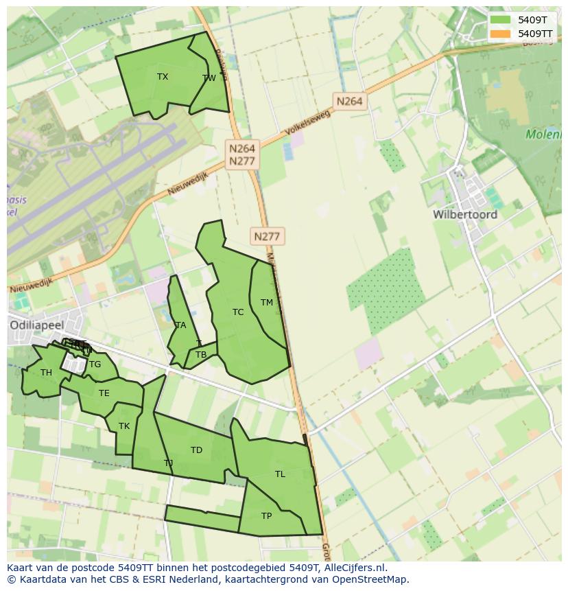 Afbeelding van het postcodegebied 5409 TT op de kaart.