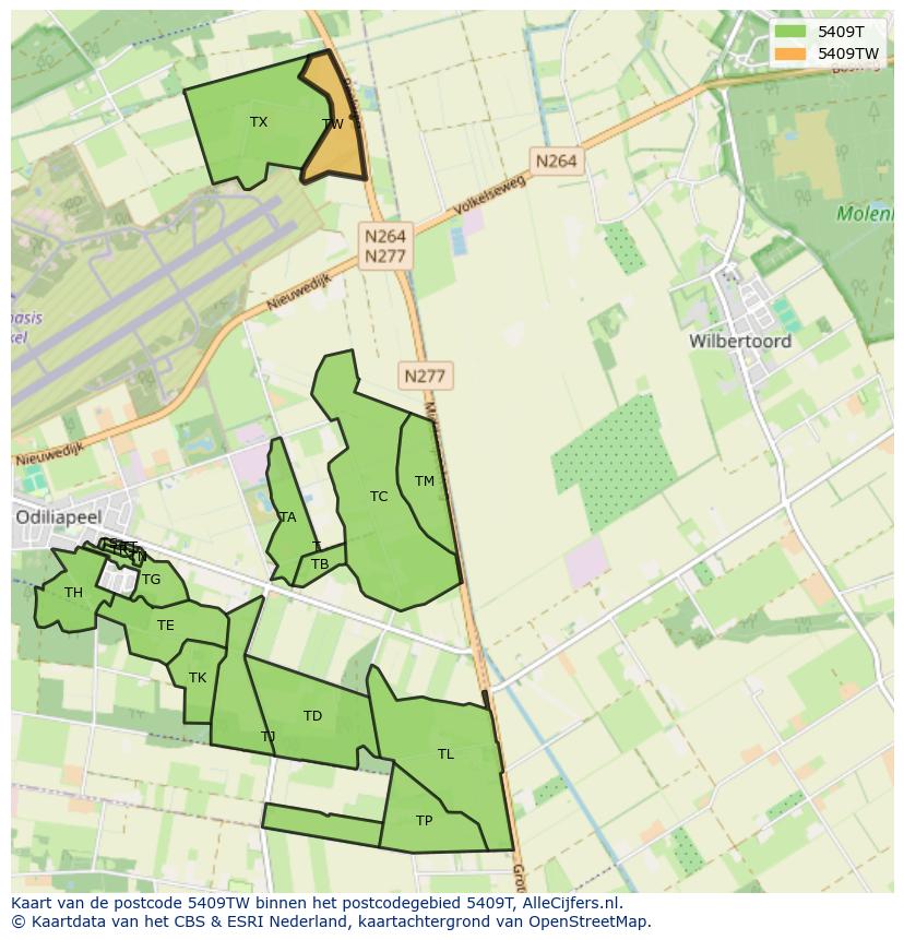 Afbeelding van het postcodegebied 5409 TW op de kaart.