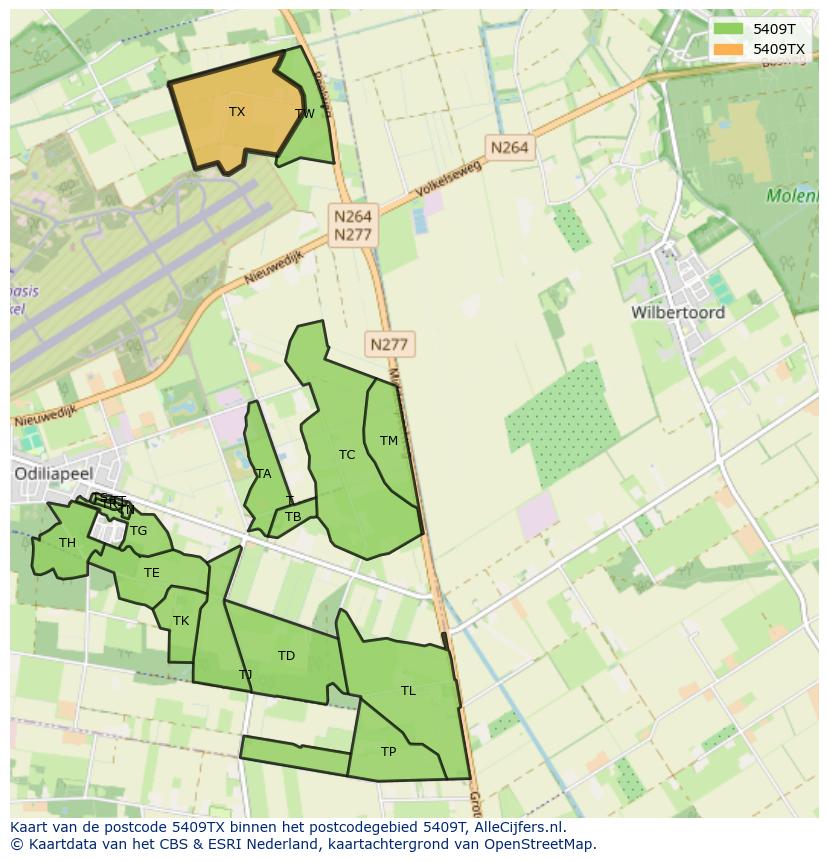 Afbeelding van het postcodegebied 5409 TX op de kaart.