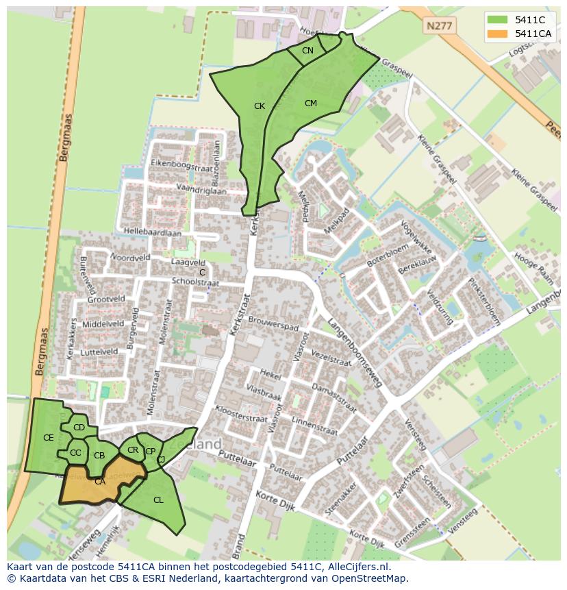 Afbeelding van het postcodegebied 5411 CA op de kaart.