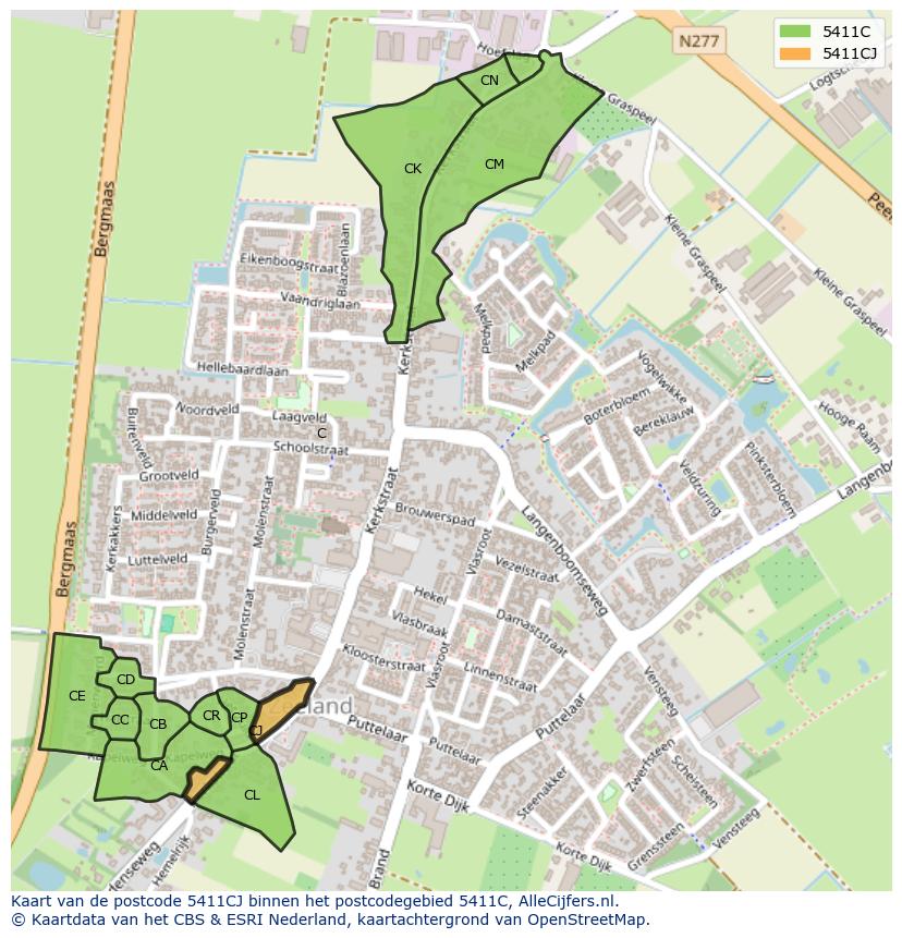 Afbeelding van het postcodegebied 5411 CJ op de kaart.