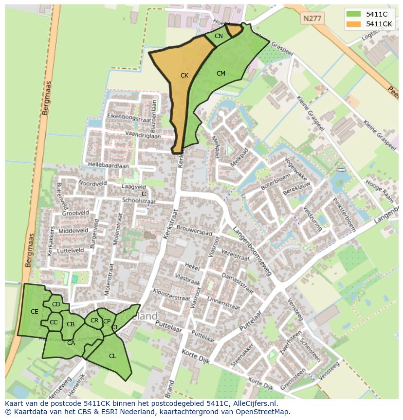 Afbeelding van het postcodegebied 5411 CK op de kaart.