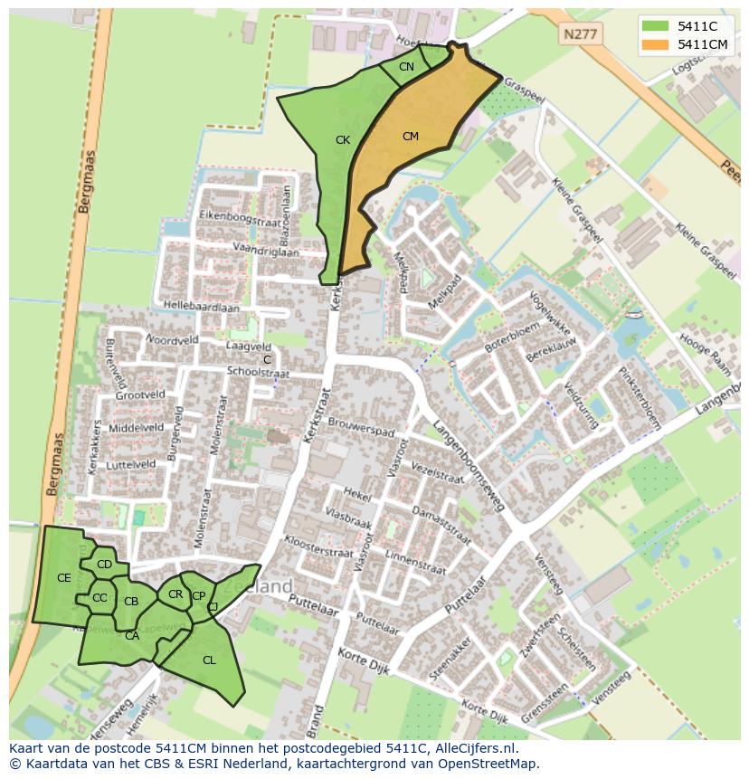 Afbeelding van het postcodegebied 5411 CM op de kaart.