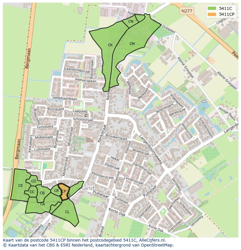 Afbeelding van het postcodegebied 5411 CP op de kaart.