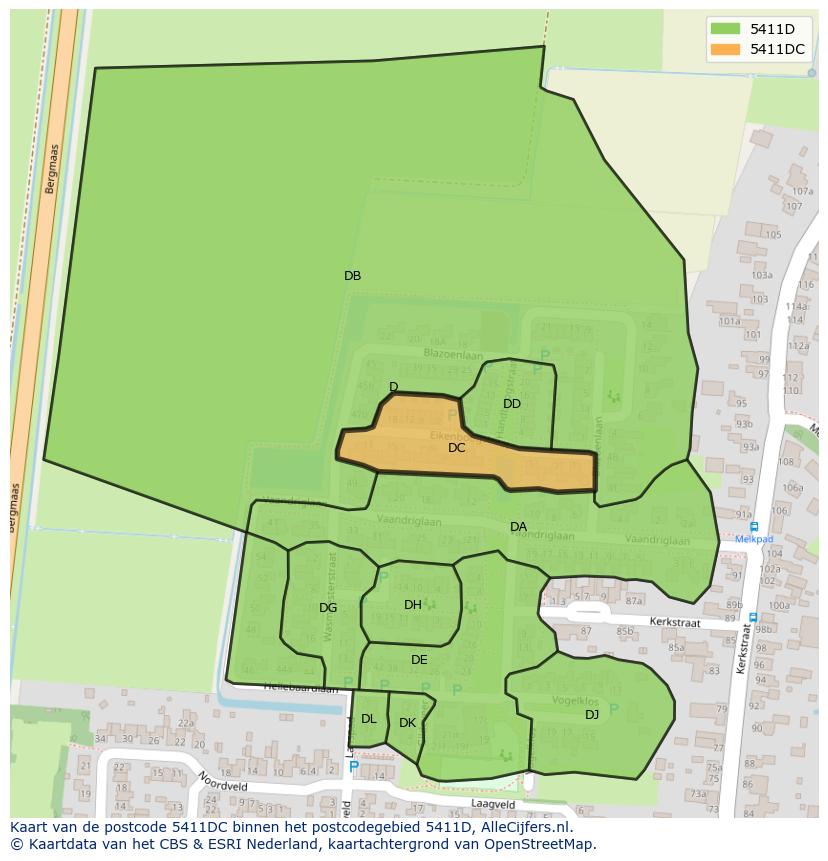 Afbeelding van het postcodegebied 5411 DC op de kaart.