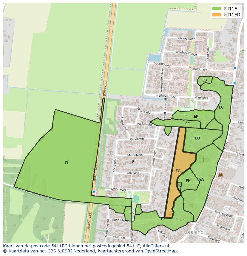 Afbeelding van het postcodegebied 5411 EG op de kaart.