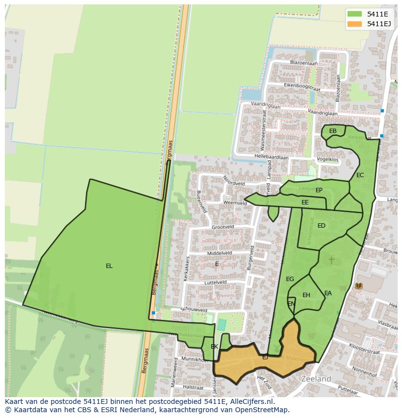 Afbeelding van het postcodegebied 5411 EJ op de kaart.