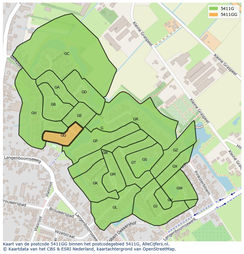 Afbeelding van het postcodegebied 5411 GG op de kaart.