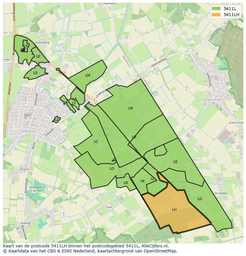 Afbeelding van het postcodegebied 5411 LH op de kaart.