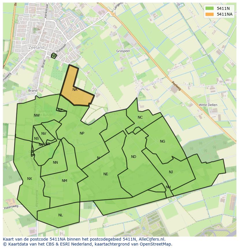 Afbeelding van het postcodegebied 5411 NA op de kaart.