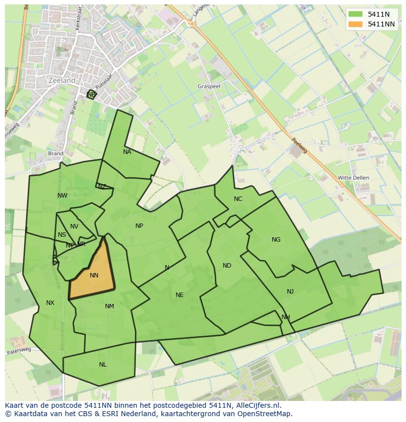 Afbeelding van het postcodegebied 5411 NN op de kaart.