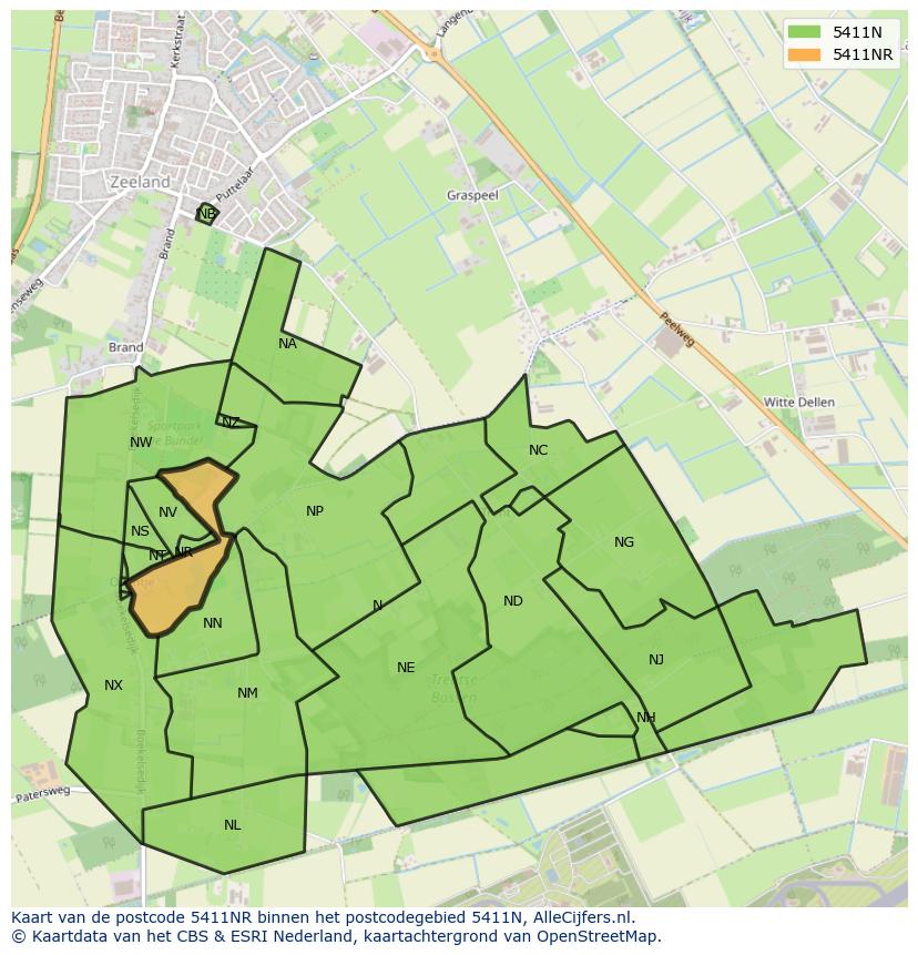 Afbeelding van het postcodegebied 5411 NR op de kaart.
