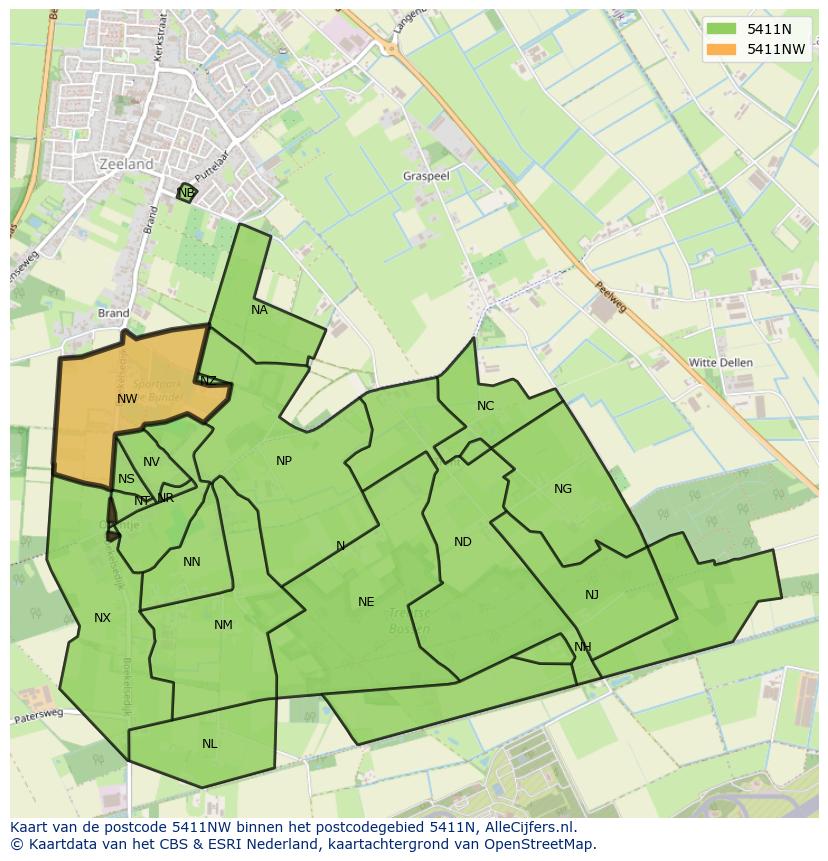 Afbeelding van het postcodegebied 5411 NW op de kaart.