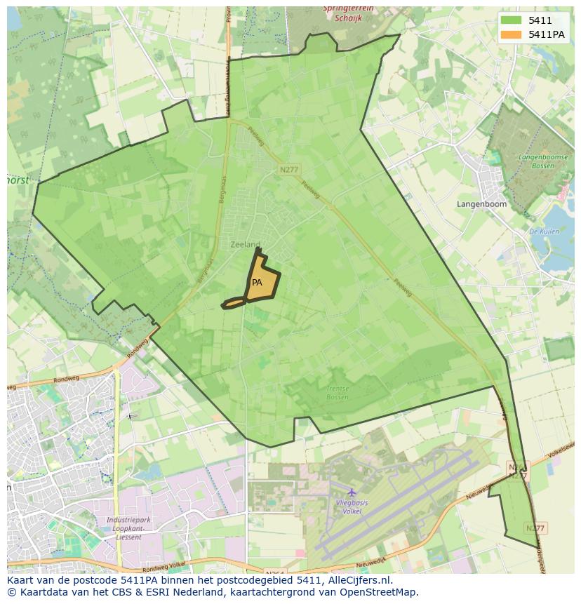 Afbeelding van het postcodegebied 5411 PA op de kaart.