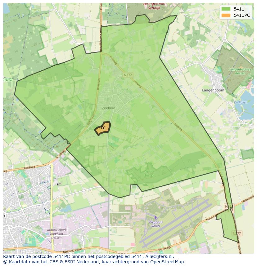 Afbeelding van het postcodegebied 5411 PC op de kaart.