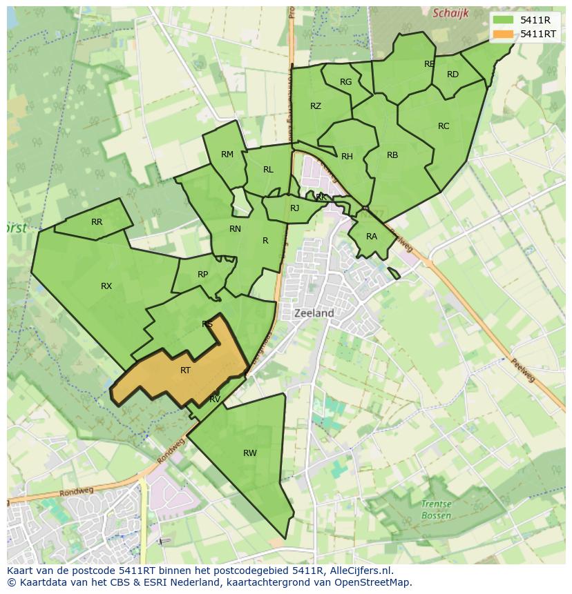 Afbeelding van het postcodegebied 5411 RT op de kaart.