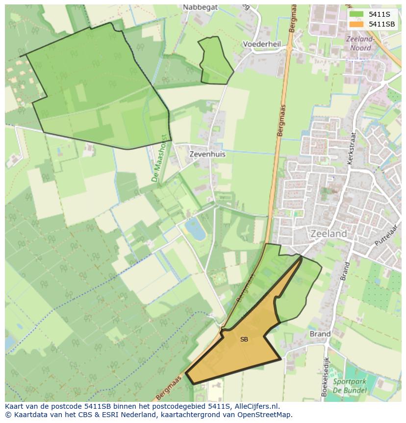 Afbeelding van het postcodegebied 5411 SB op de kaart.
