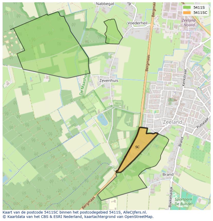 Afbeelding van het postcodegebied 5411 SC op de kaart.