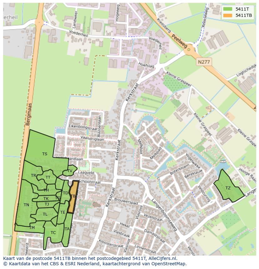 Afbeelding van het postcodegebied 5411 TB op de kaart.