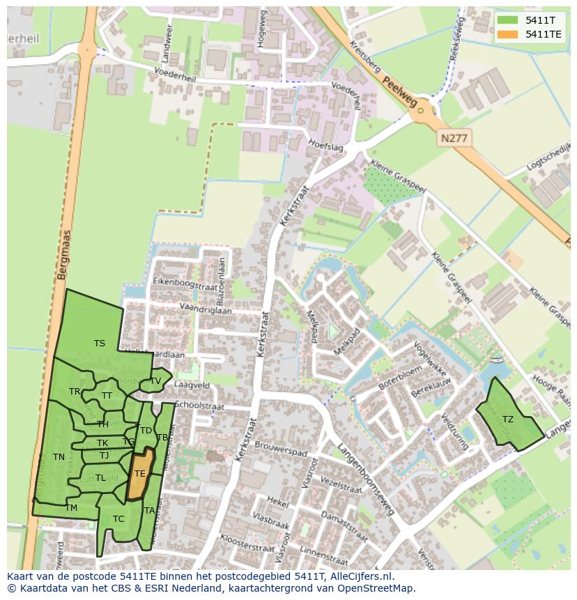 Afbeelding van het postcodegebied 5411 TE op de kaart.
