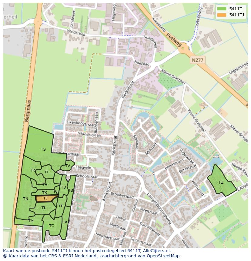 Afbeelding van het postcodegebied 5411 TJ op de kaart.