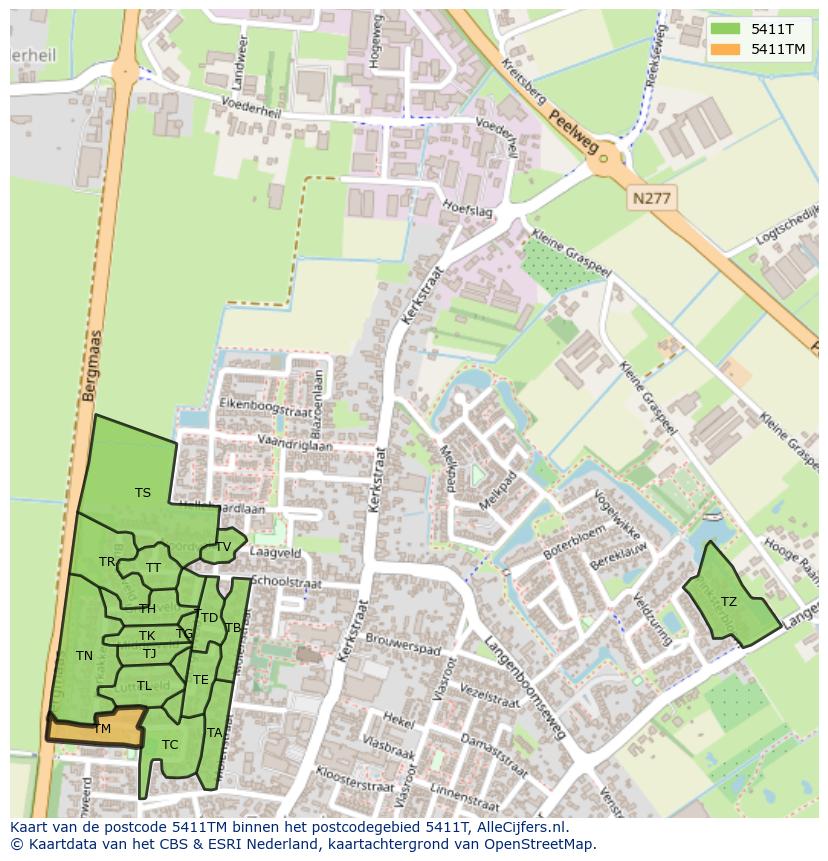 Afbeelding van het postcodegebied 5411 TM op de kaart.