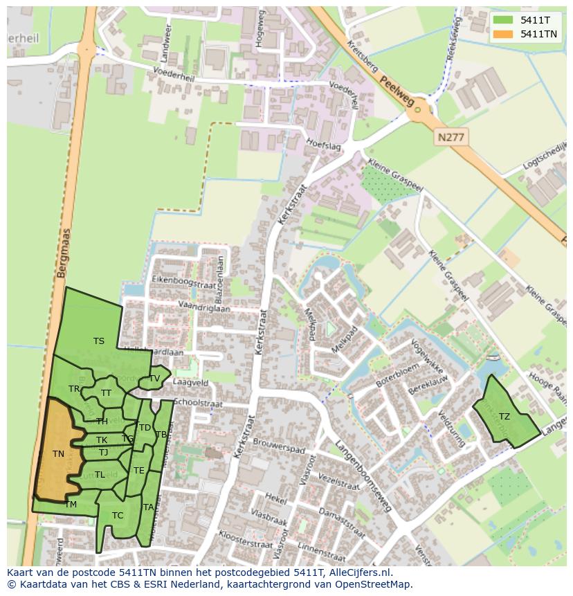 Afbeelding van het postcodegebied 5411 TN op de kaart.