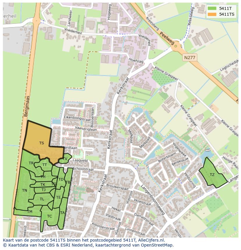 Afbeelding van het postcodegebied 5411 TS op de kaart.