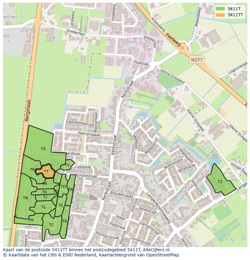 Afbeelding van het postcodegebied 5411 TT op de kaart.