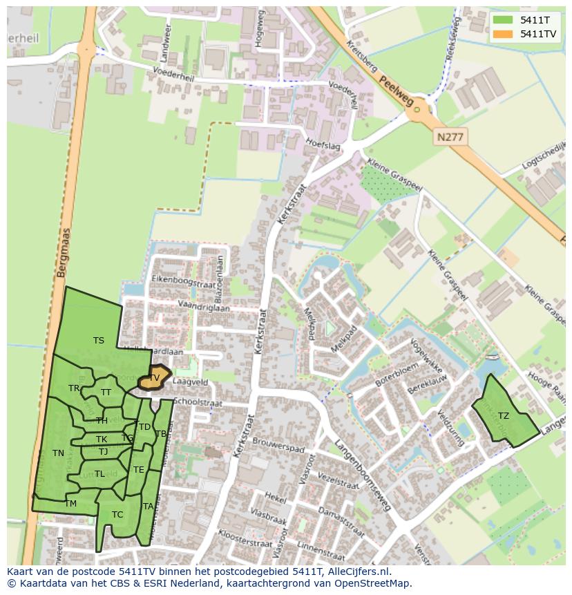 Afbeelding van het postcodegebied 5411 TV op de kaart.