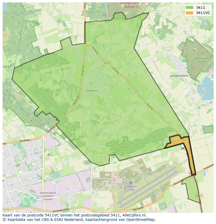 Afbeelding van het postcodegebied 5411 VC op de kaart.