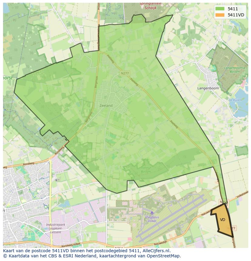 Afbeelding van het postcodegebied 5411 VD op de kaart.