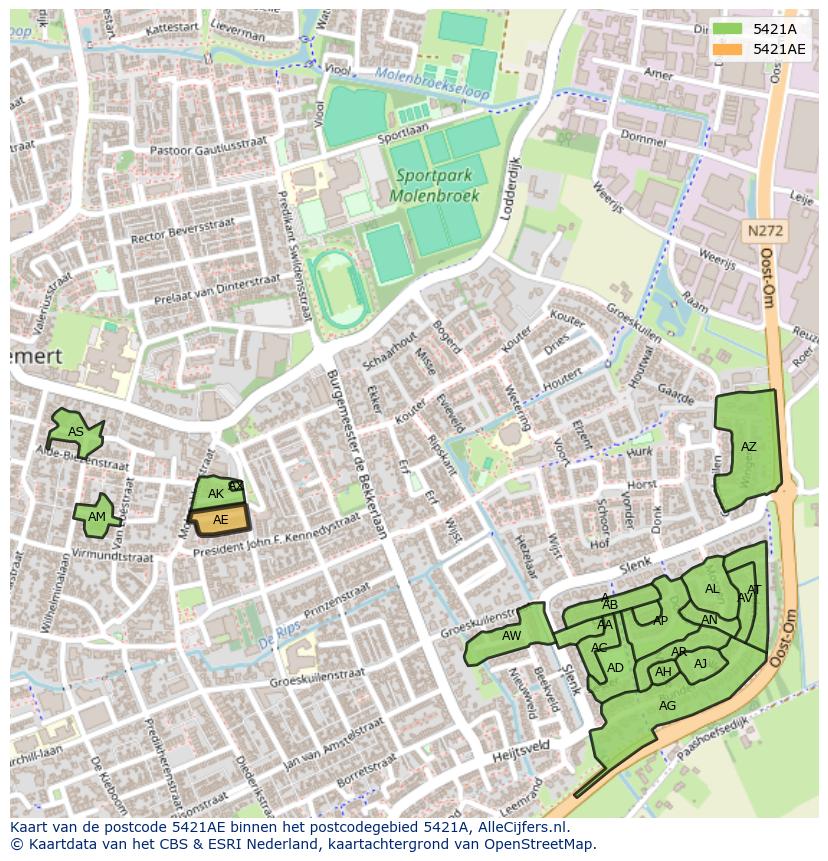 Afbeelding van het postcodegebied 5421 AE op de kaart.