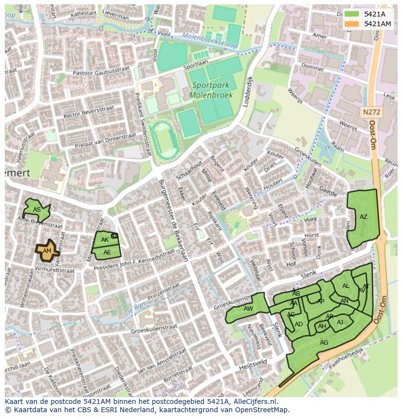 Afbeelding van het postcodegebied 5421 AM op de kaart.