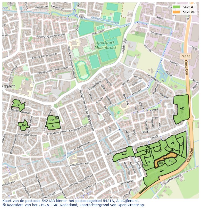 Afbeelding van het postcodegebied 5421 AR op de kaart.
