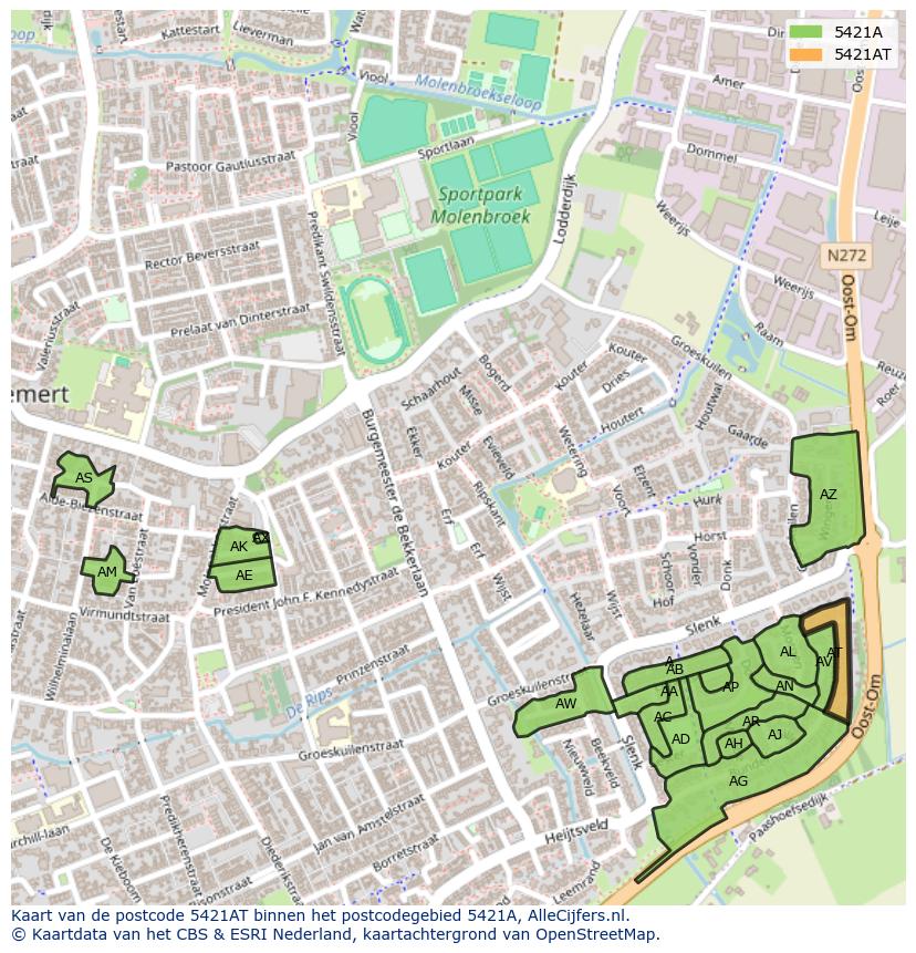 Afbeelding van het postcodegebied 5421 AT op de kaart.