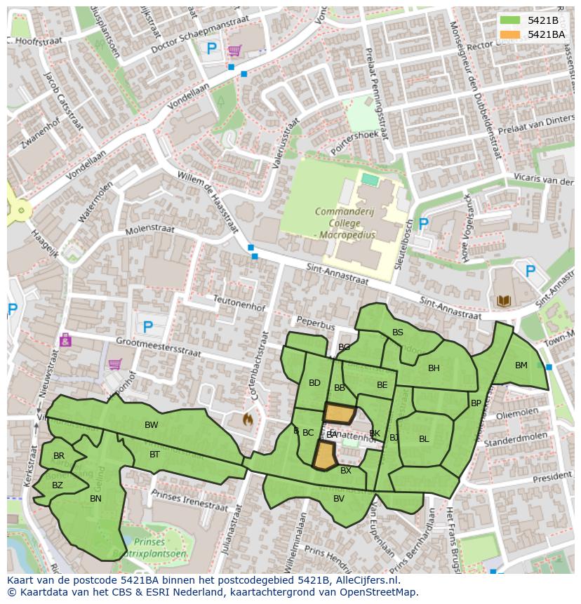 Afbeelding van het postcodegebied 5421 BA op de kaart.