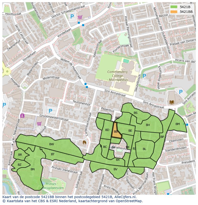 Afbeelding van het postcodegebied 5421 BB op de kaart.