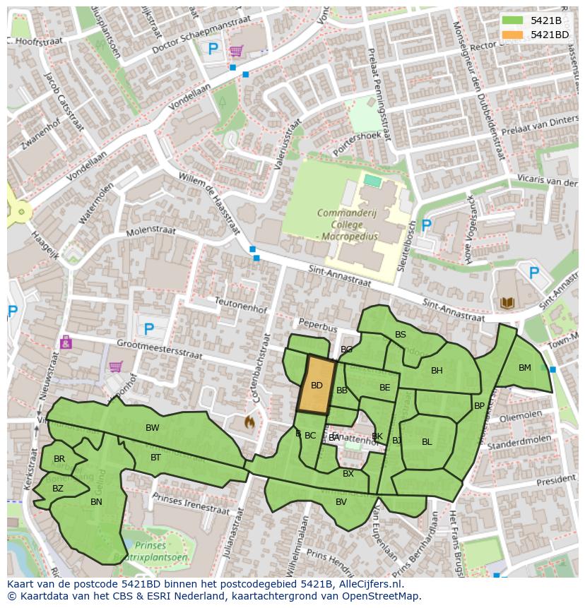 Afbeelding van het postcodegebied 5421 BD op de kaart.