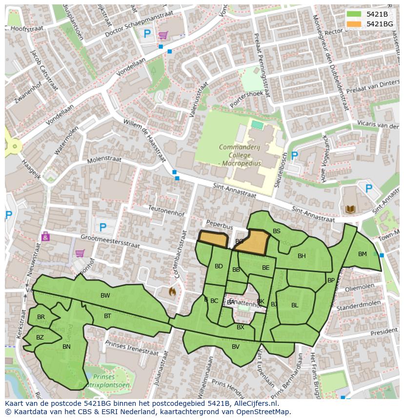 Afbeelding van het postcodegebied 5421 BG op de kaart.