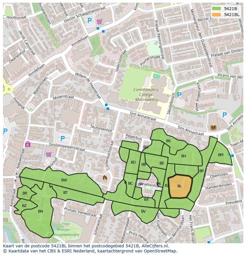 Afbeelding van het postcodegebied 5421 BL op de kaart.