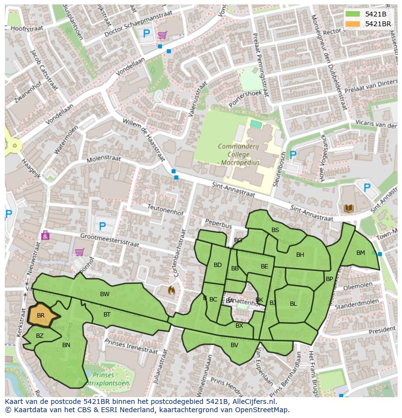Afbeelding van het postcodegebied 5421 BR op de kaart.