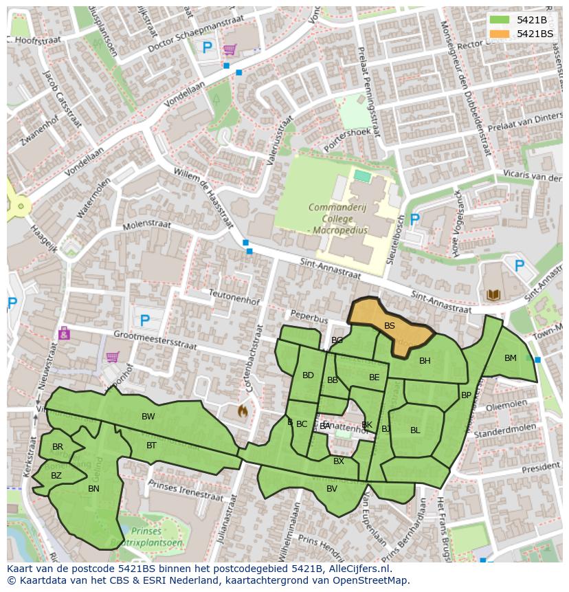 Afbeelding van het postcodegebied 5421 BS op de kaart.