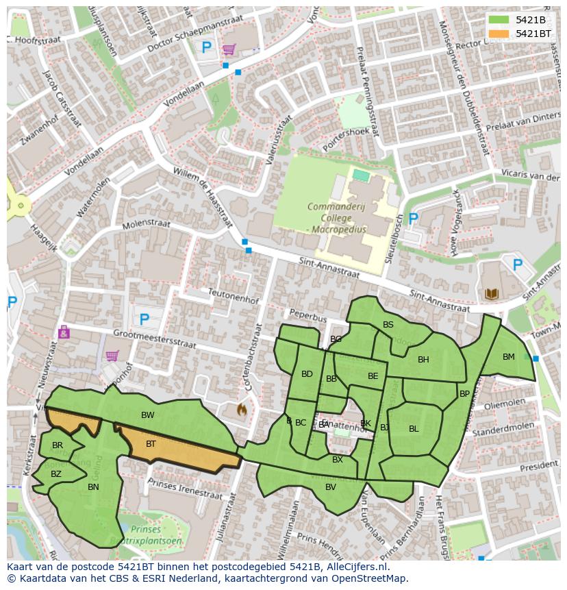 Afbeelding van het postcodegebied 5421 BT op de kaart.