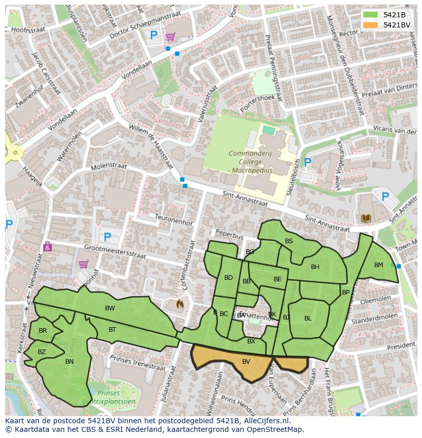 Afbeelding van het postcodegebied 5421 BV op de kaart.