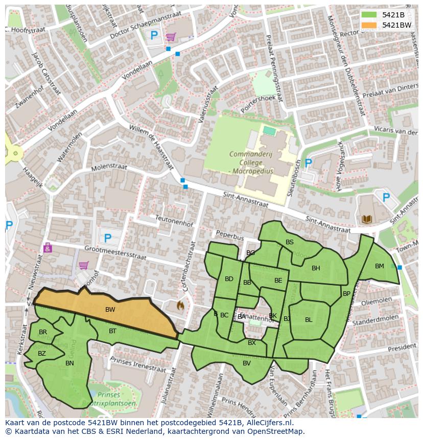 Afbeelding van het postcodegebied 5421 BW op de kaart.