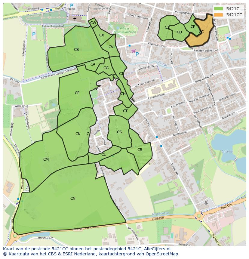 Afbeelding van het postcodegebied 5421 CC op de kaart.